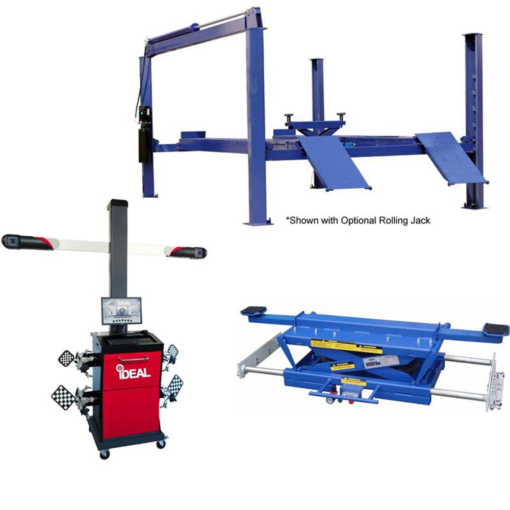 TUXEDO FP14KA 14,000 LB CHAIN DRIVEN ALIGNMENT LIFT, 3D IMAGE WHEEL ALIGNER, ROLLING AIR JACK COMBO PACKAGE